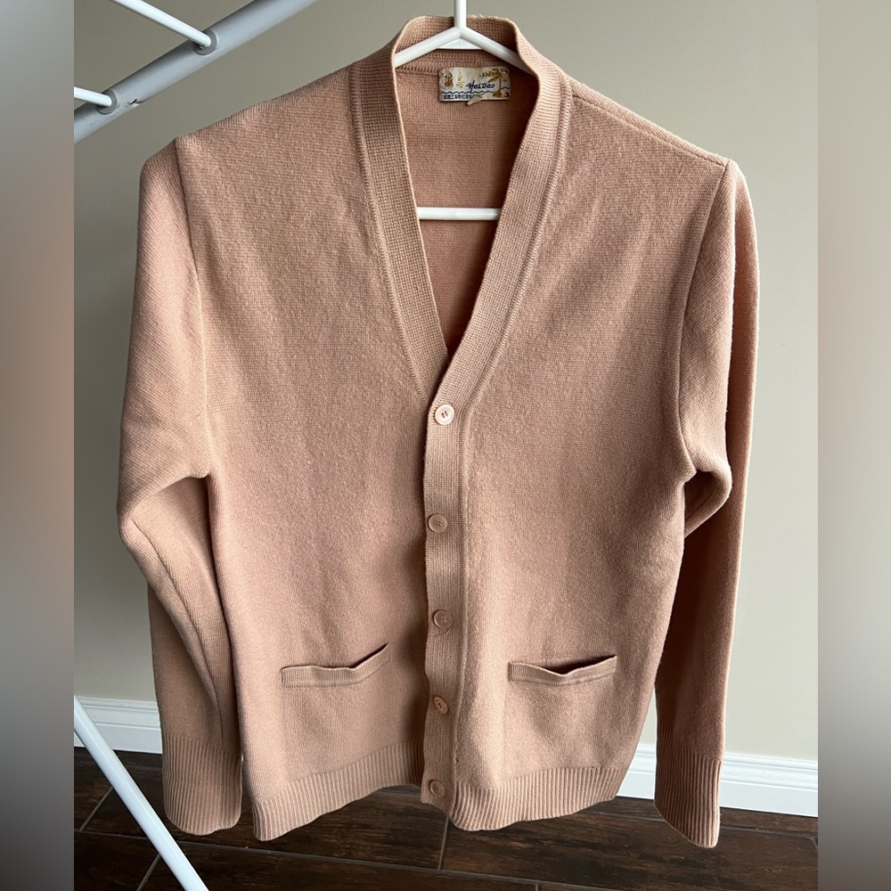 Men's Vintage Tan 100% Wool Cardigan Sweater